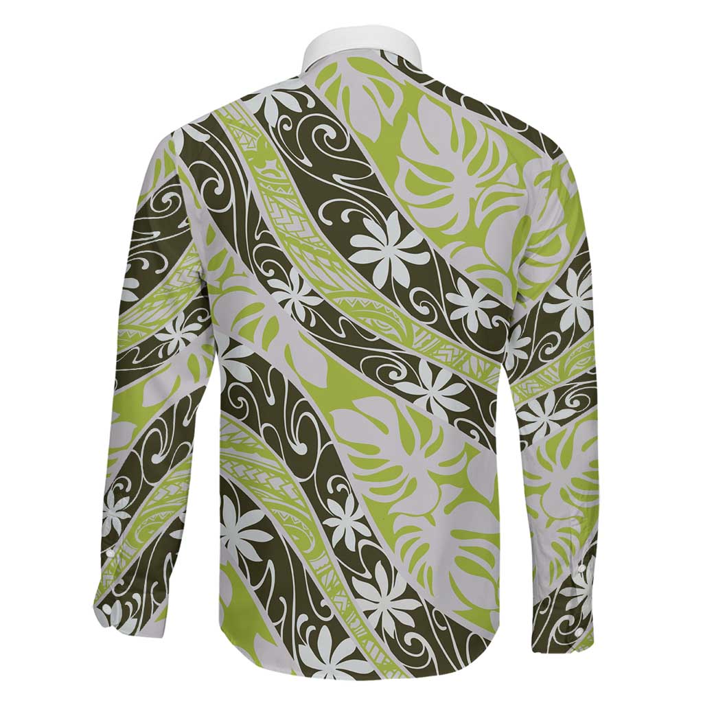 Olive Tahiti Tiare Monstera Family Matching Puletasi and Hawaiian Shirt Polynesian Pattern Curve Style LT01 - Polynesian Pride