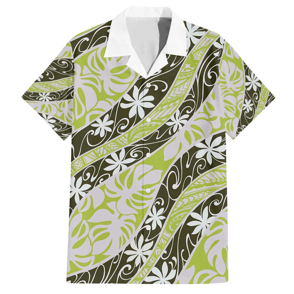Olive Tahiti Tiare Monstera Family Matching Summer Maxi Dress and Hawaiian Shirt Polynesian Pattern Curve Style - Polynesian Pride