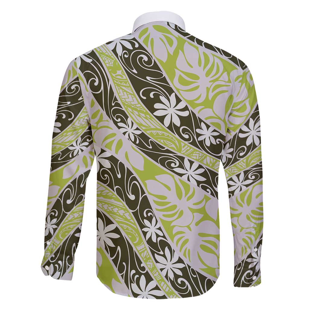 Olive Tahiti Tiare Monstera Family Matching Summer Maxi Dress and Hawaiian Shirt Polynesian Pattern Curve Style - Polynesian Pride