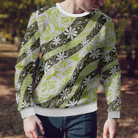 Olive Tahiti Tiare Monstera Ugly Christmas Sweater Polynesian Pattern Curve Style - Polynesian Pride