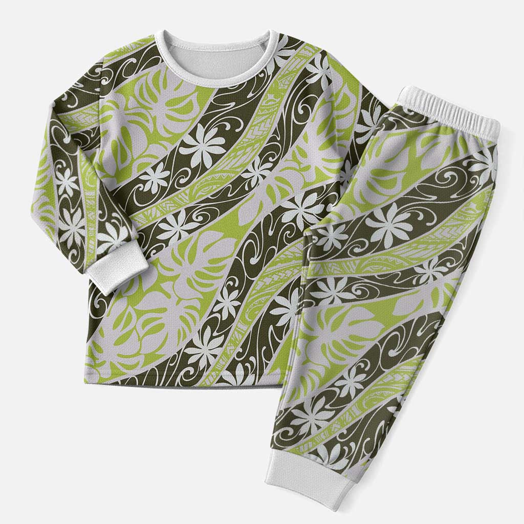 Olive Tahiti Tiare Monstera Christmas Pajama Set Polynesian Pattern Curve Style LT01 Men Olive - Polynesian Pride