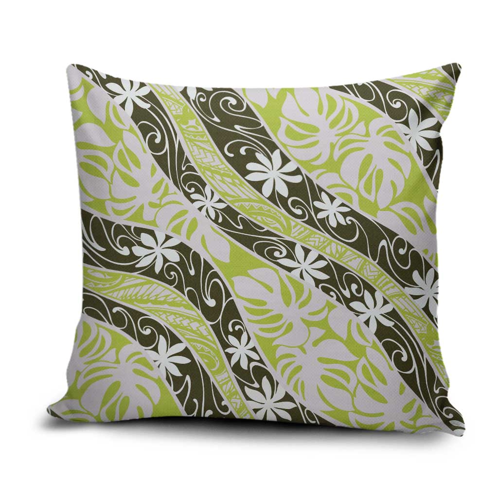 Olive Tahiti Tiare Monstera Pillow Cover Polynesian Pattern Curve Style LT01 Olive - Polynesian Pride