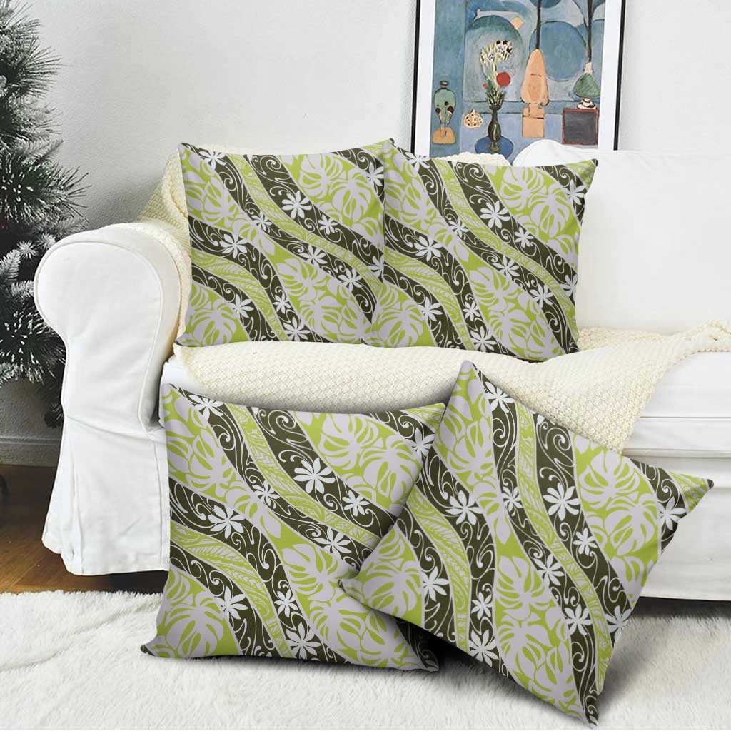 Olive Tahiti Tiare Monstera Pillow Cover Polynesian Pattern Curve Style LT01 - Polynesian Pride