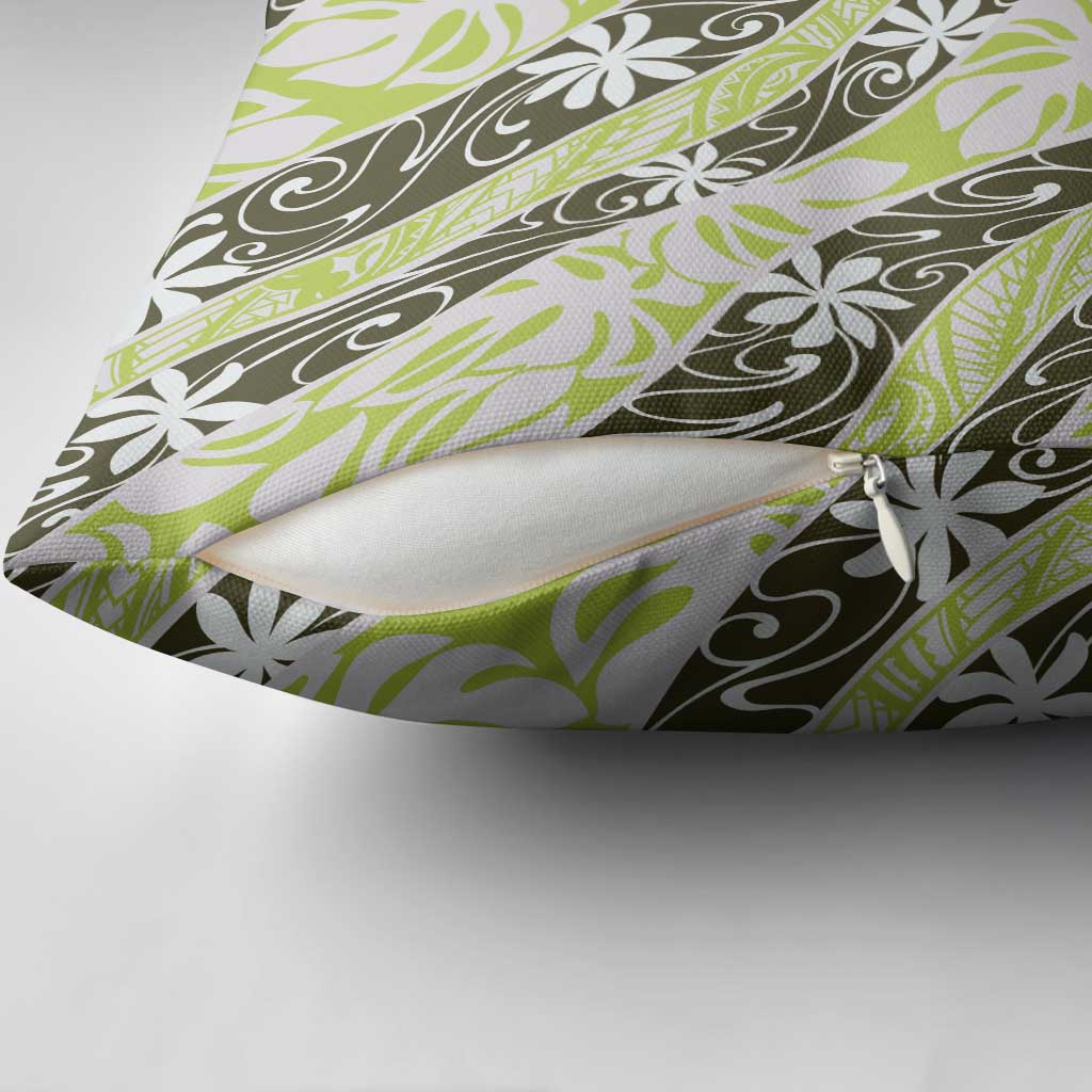 Olive Tahiti Tiare Monstera Pillow Cover Polynesian Pattern Curve Style LT01 - Polynesian Pride
