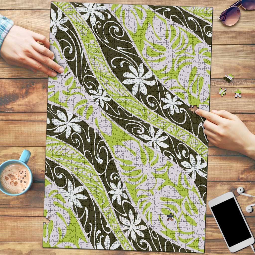 Olive Tahiti Tiare Monstera Puzzle Polynesian Pattern Curve Style LT01 Olive - Polynesian Pride