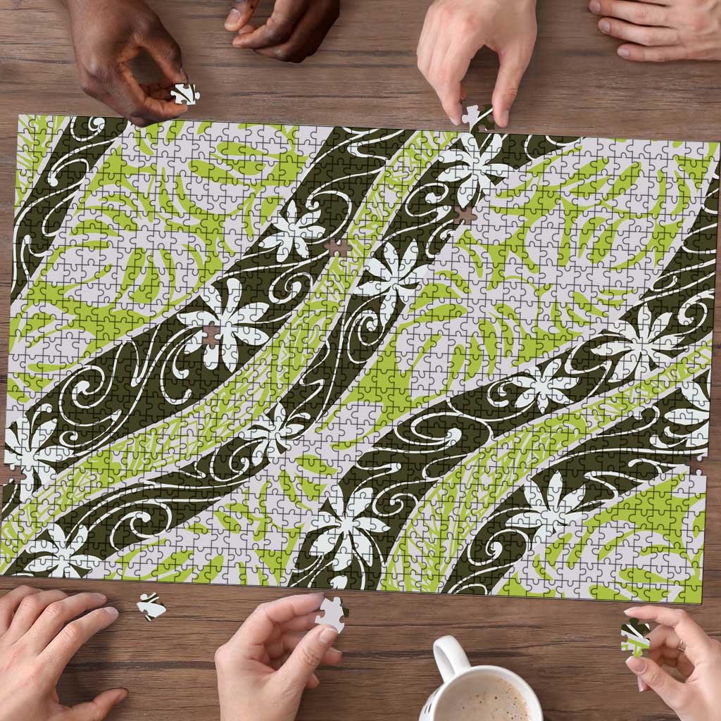 Olive Tahiti Tiare Monstera Puzzle Polynesian Pattern Curve Style LT01 - Polynesian Pride