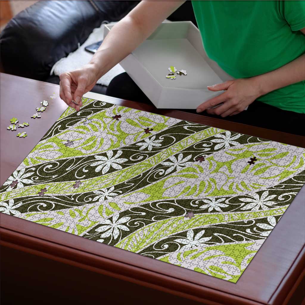 Olive Tahiti Tiare Monstera Puzzle Polynesian Pattern Curve Style LT01 - Polynesian Pride