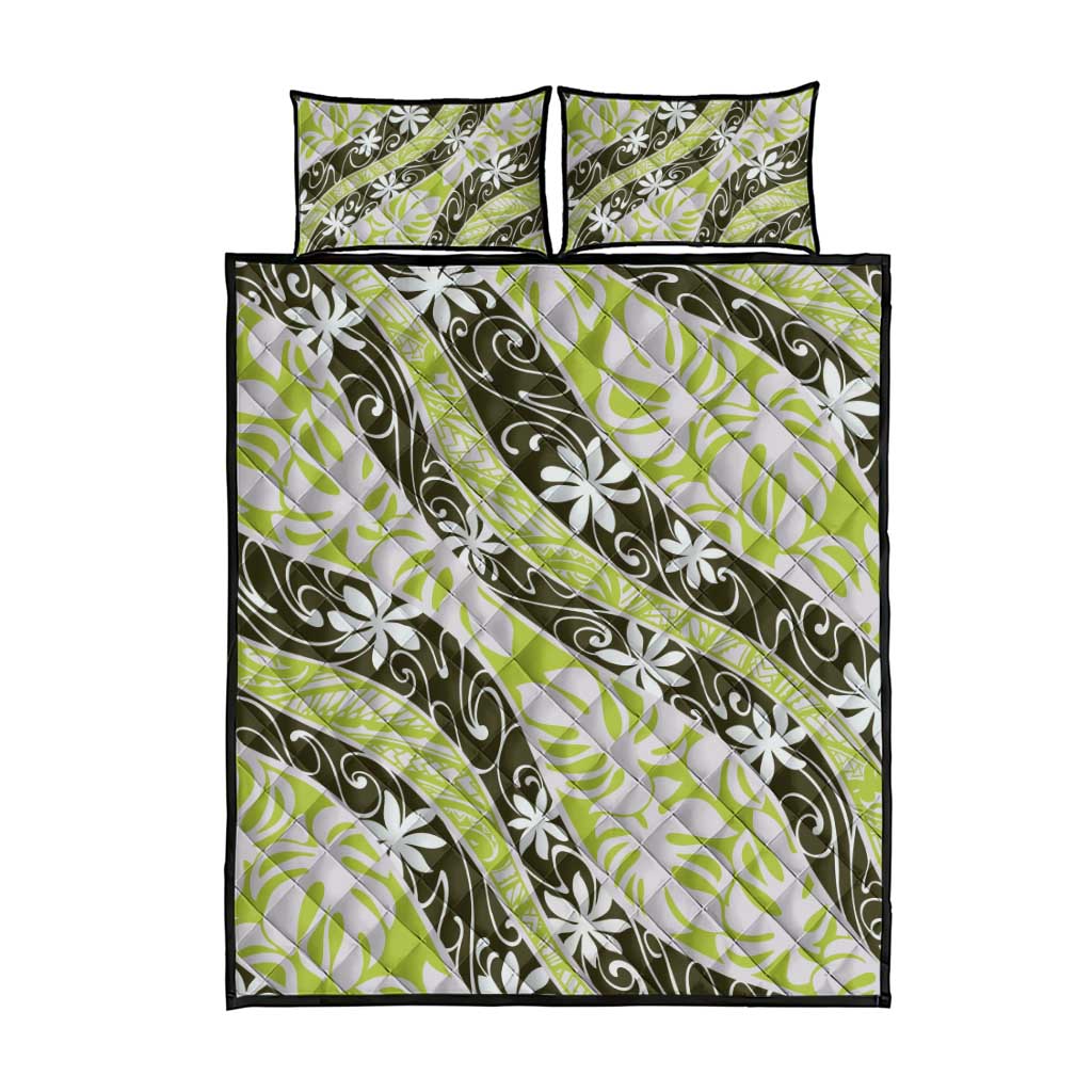 Olive Tahiti Tiare Monstera Quilt Bed Set Polynesian Pattern Curve Style LT01 - Polynesian Pride