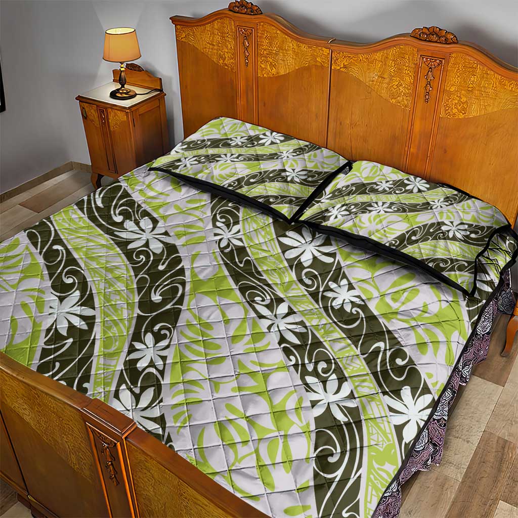 Olive Tahiti Tiare Monstera Quilt Bed Set Polynesian Pattern Curve Style LT01 - Polynesian Pride
