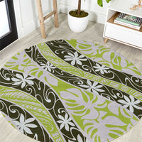 Olive Tahiti Tiare Monstera Round Carpet Polynesian Pattern Curve Style LT01 Olive - Polynesian Pride