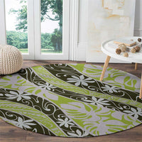 Olive Tahiti Tiare Monstera Round Carpet Polynesian Pattern Curve Style LT01 - Polynesian Pride