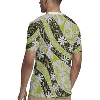 Olive Tahiti Tiare Monstera Rugby Jersey Polynesian Pattern Curve Style - Polynesian Pride