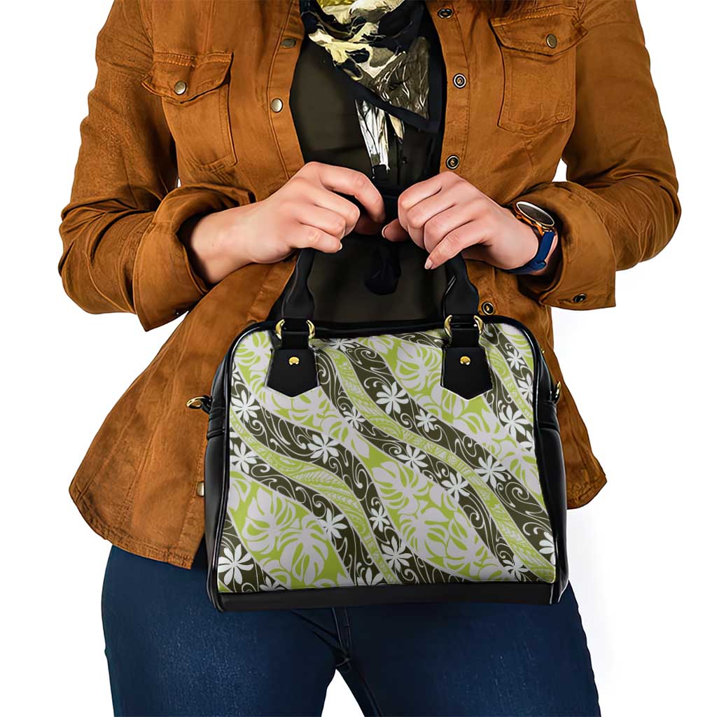 Olive Tahiti Tiare Monstera Shoulder Handbag Polynesian Pattern Curve Style - Polynesian Pride