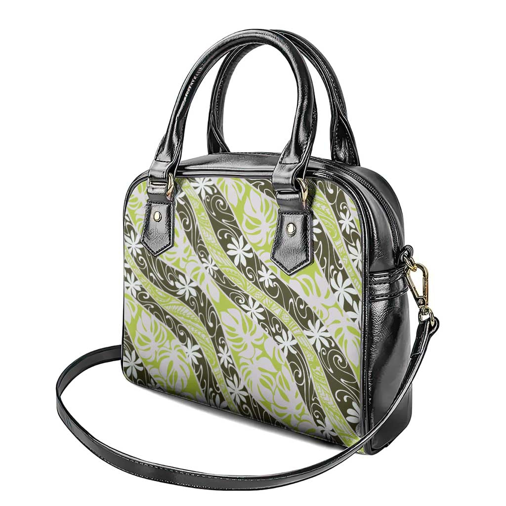 Olive Tahiti Tiare Monstera Shoulder Handbag Polynesian Pattern Curve Style - Polynesian Pride