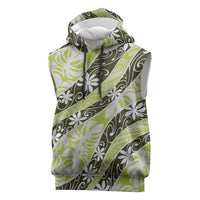 Olive Tahiti Tiare Monstera Sleeveless Hoodie Polynesian Pattern Curve Style LT01 Olive - Polynesian Pride