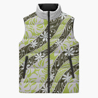 Olive Tahiti Tiare Monstera Sleeveless Puffer Jacket Polynesian Pattern Curve Style LT01 Unisex Olive - Polynesian Pride