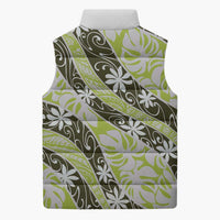 Olive Tahiti Tiare Monstera Sleeveless Puffer Jacket Polynesian Pattern Curve Style LT01 - Polynesian Pride