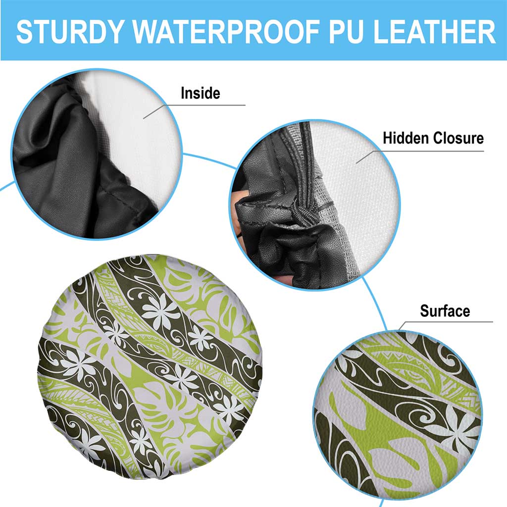 Olive Tahiti Tiare Monstera Spare Tire Cover Polynesian Pattern Curve Style - Polynesian Pride