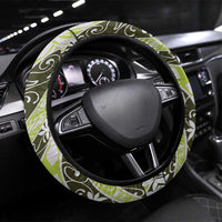 Olive Tahiti Tiare Monstera Steering Wheel Cover Polynesian Pattern Curve Style - Polynesian Pride