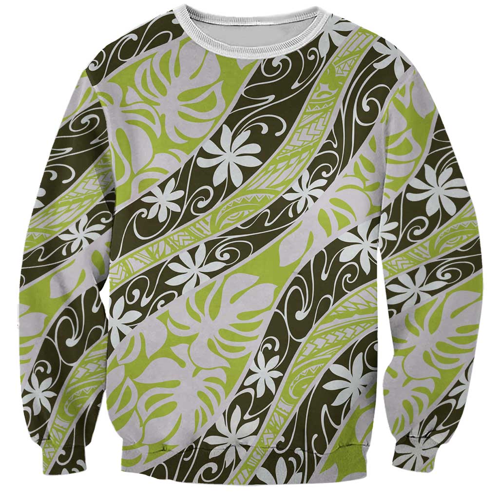 Olive Tahiti Tiare Monstera Sweatshirt Polynesian Pattern Curve Style LT01 Unisex Olive - Polynesian Pride