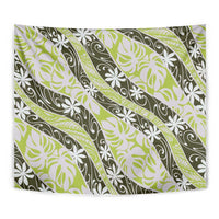 Olive Tahiti Tiare Monstera Tapestry Polynesian Pattern Curve Style LT01 - Polynesian Pride