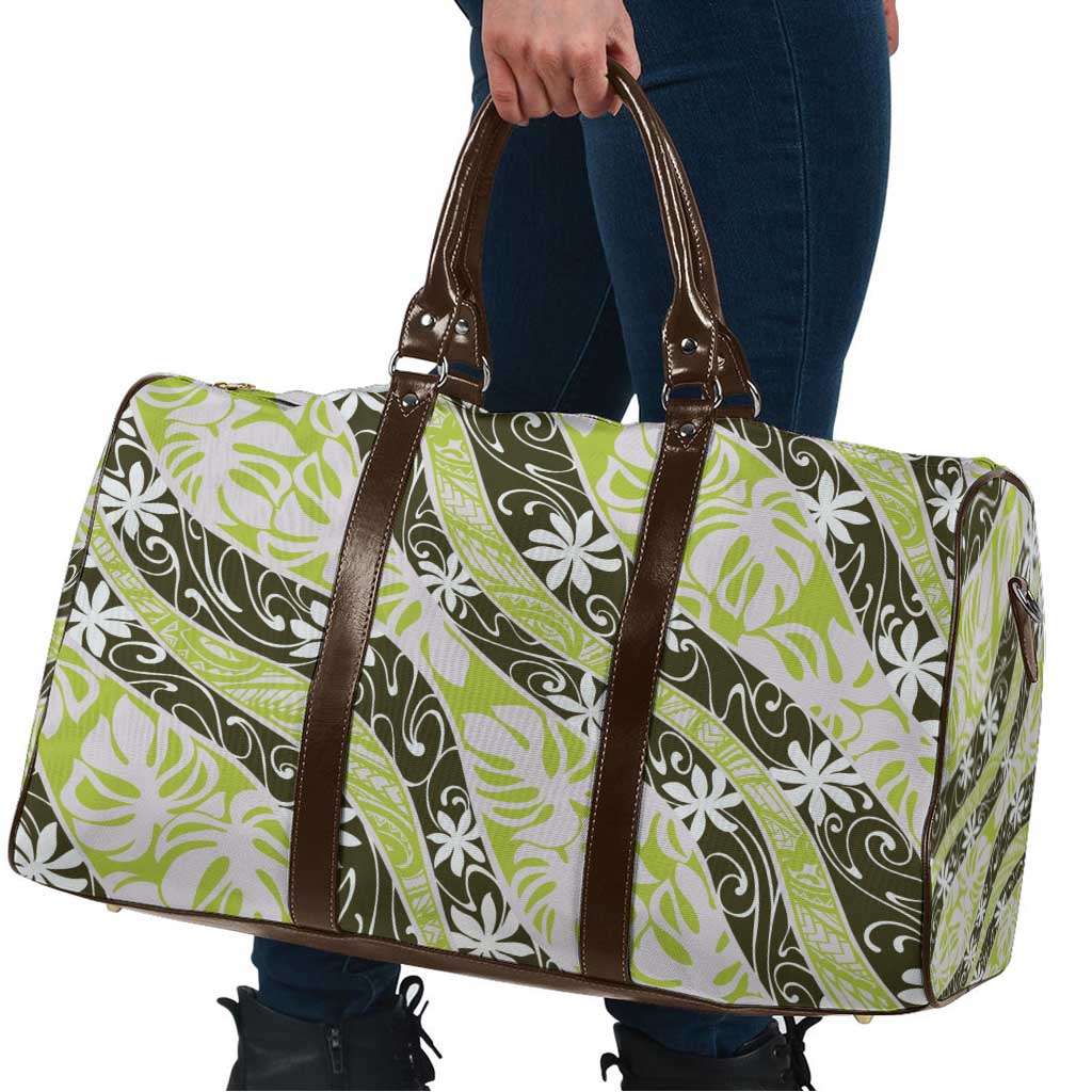 Olive Tahiti Tiare Monstera Travel Bag Polynesian Pattern Curve Style - Polynesian Pride