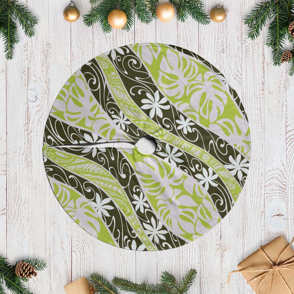 Olive Tahiti Tiare Monstera Tree Skirt Polynesian Pattern Curve Style LT01 Casual Olive - Polynesian Pride