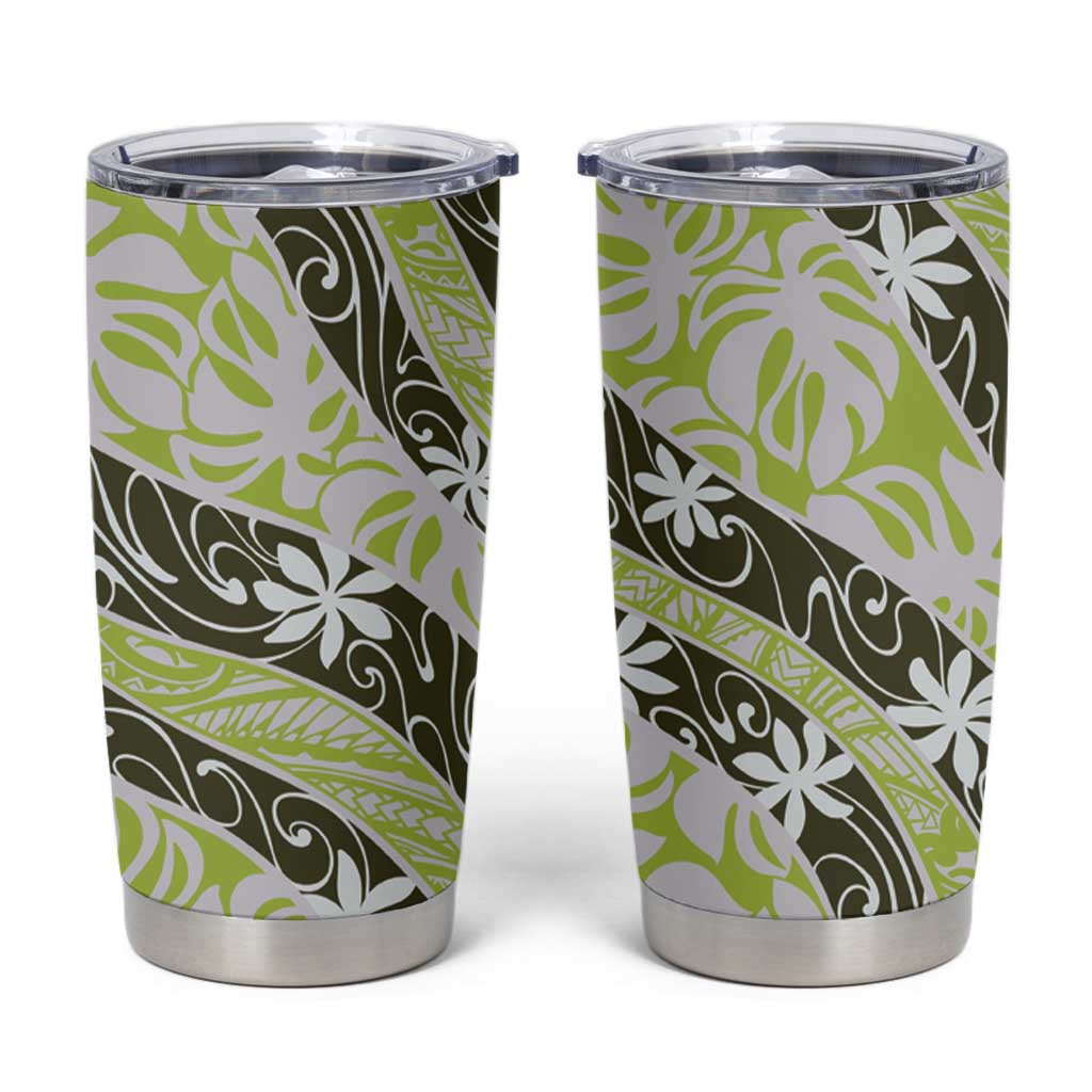 Olive Tahiti Tiare Monstera Tumbler Cup Polynesian Pattern Curve Style - Polynesian Pride