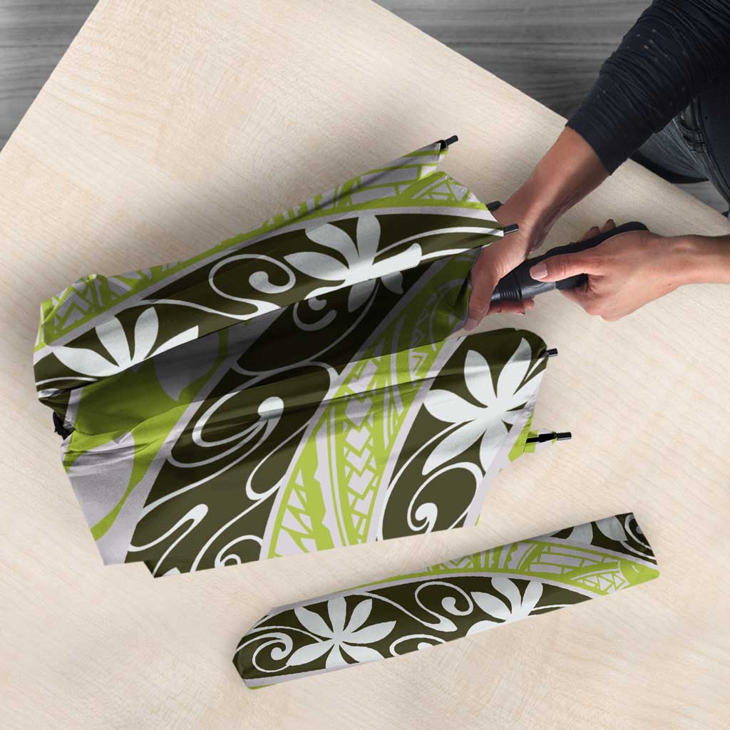 Olive Tahiti Tiare Monstera Umbrella Polynesian Pattern Curve Style - Polynesian Pride