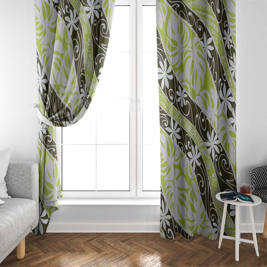 Olive Tahiti Tiare Monstera Window Curtain Polynesian Pattern Curve Style - Polynesian Pride