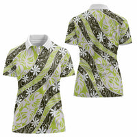Olive Tahiti Tiare Monstera Women Polo Shirt Polynesian Pattern Curve Style - Polynesian Pride