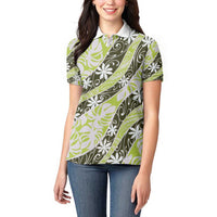Olive Tahiti Tiare Monstera Women Polo Shirt Polynesian Pattern Curve Style - Polynesian Pride
