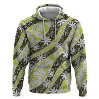 Olive Tahiti Tiare Monstera Zip Hoodie Polynesian Pattern Curve Style LT01 Pullover Hoodie Olive - Polynesian Pride