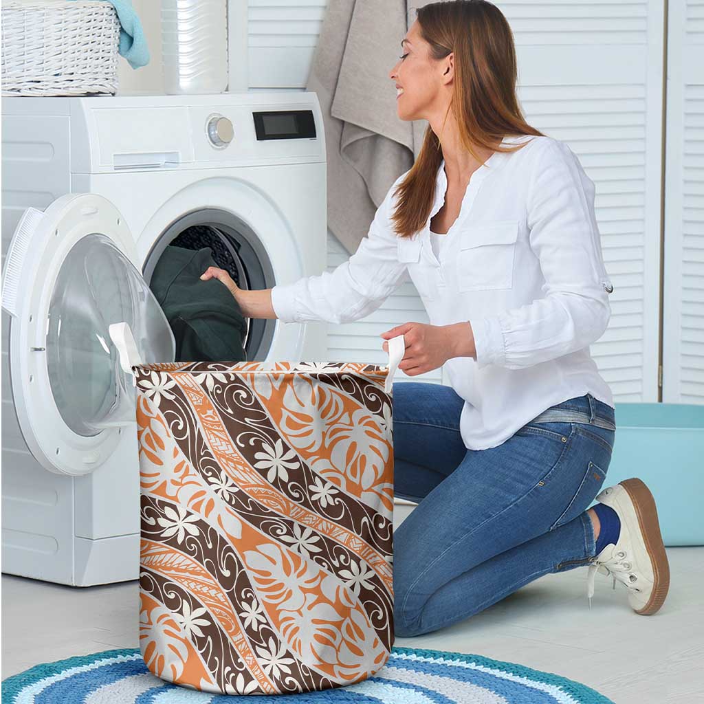 Puatou Tahiti Tiare Monstera Laundry Basket Polynesian Pattern Curve Style LT01 - Polynesian Pride