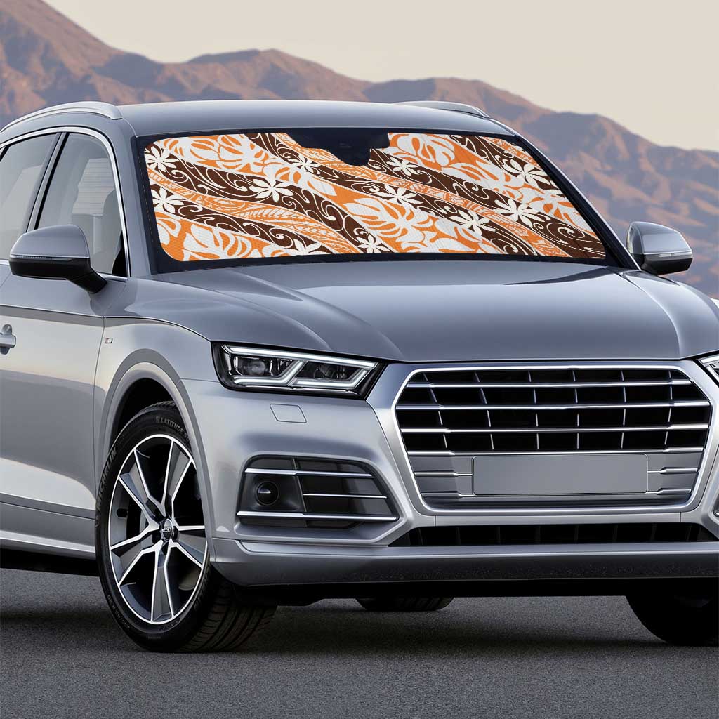 Puatou Tahiti Tiare Monstera Auto Sun Shade Polynesian Pattern Curve Style - Polynesian Pride