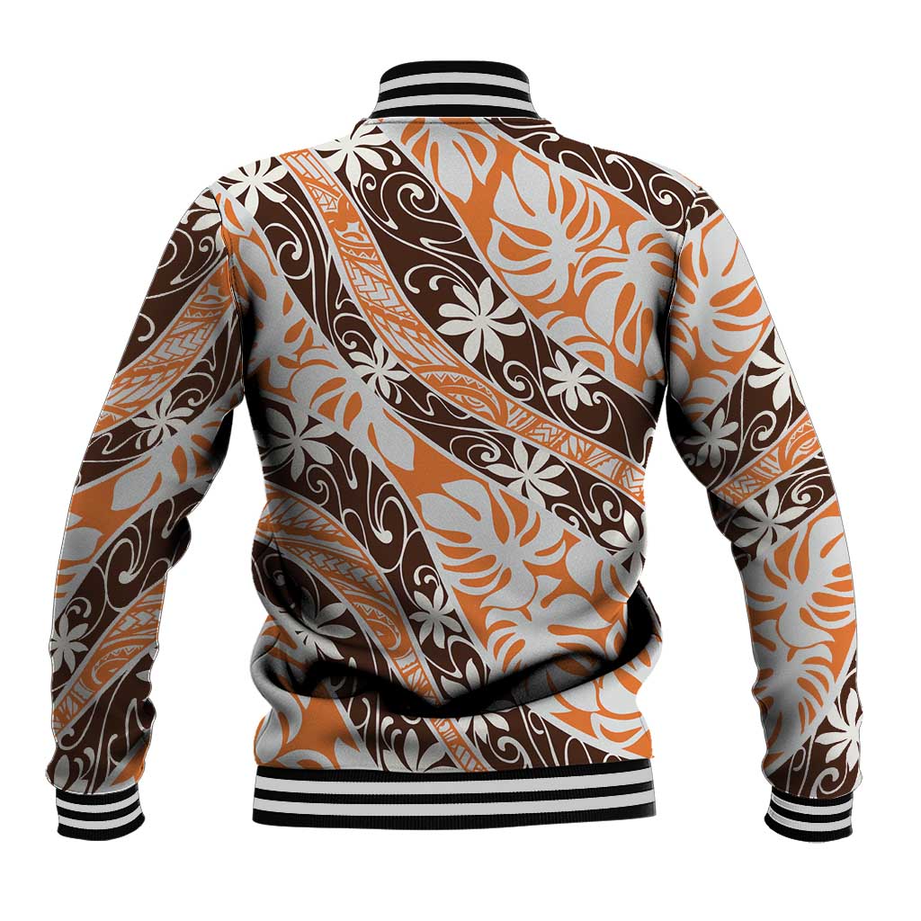 Puatou Tahiti Tiare Monstera Baseball Jacket Polynesian Pattern Curve Style LT01 - Polynesian Pride