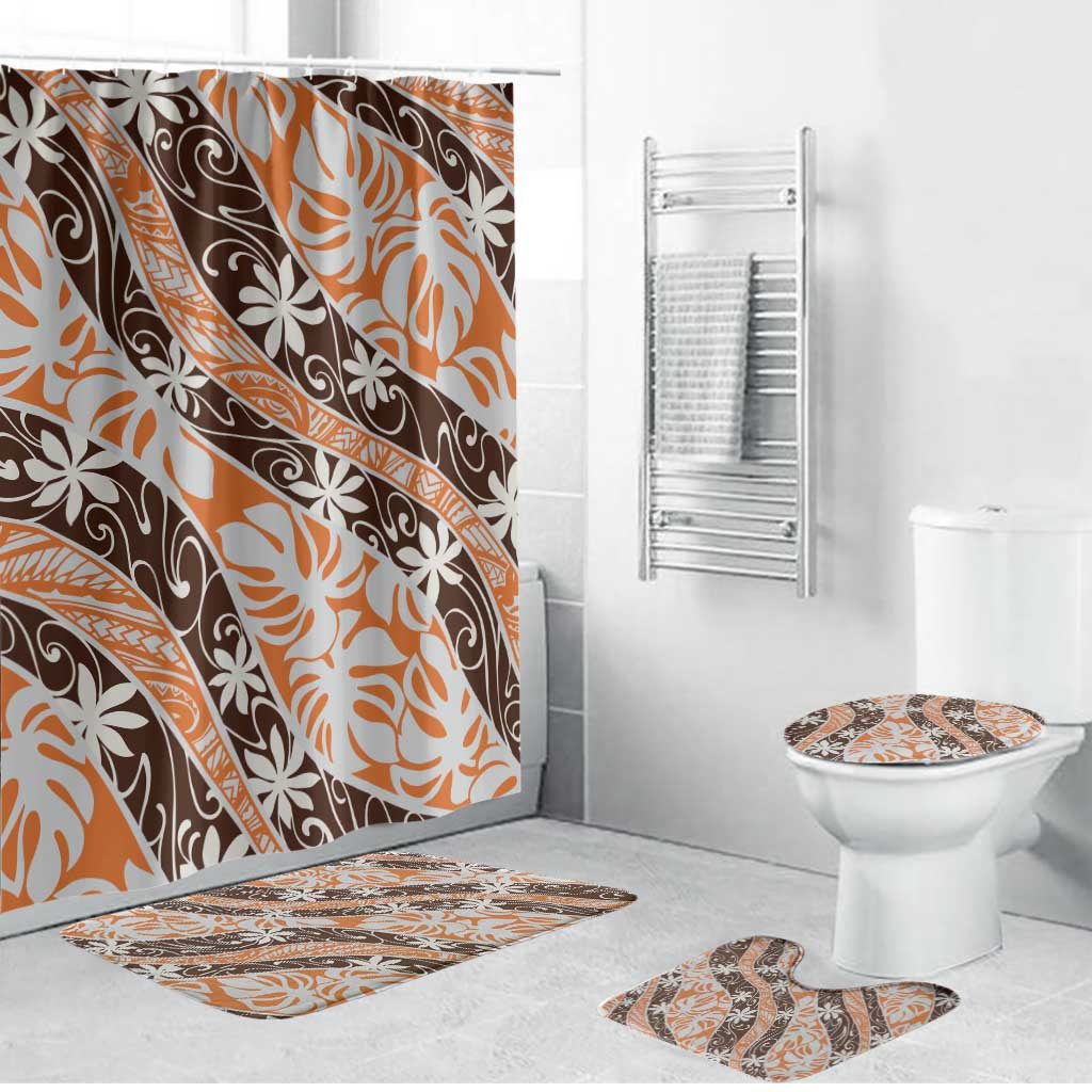 Puatou Tahiti Tiare Monstera Bathroom Set Polynesian Pattern Curve Style - Polynesian Pride
