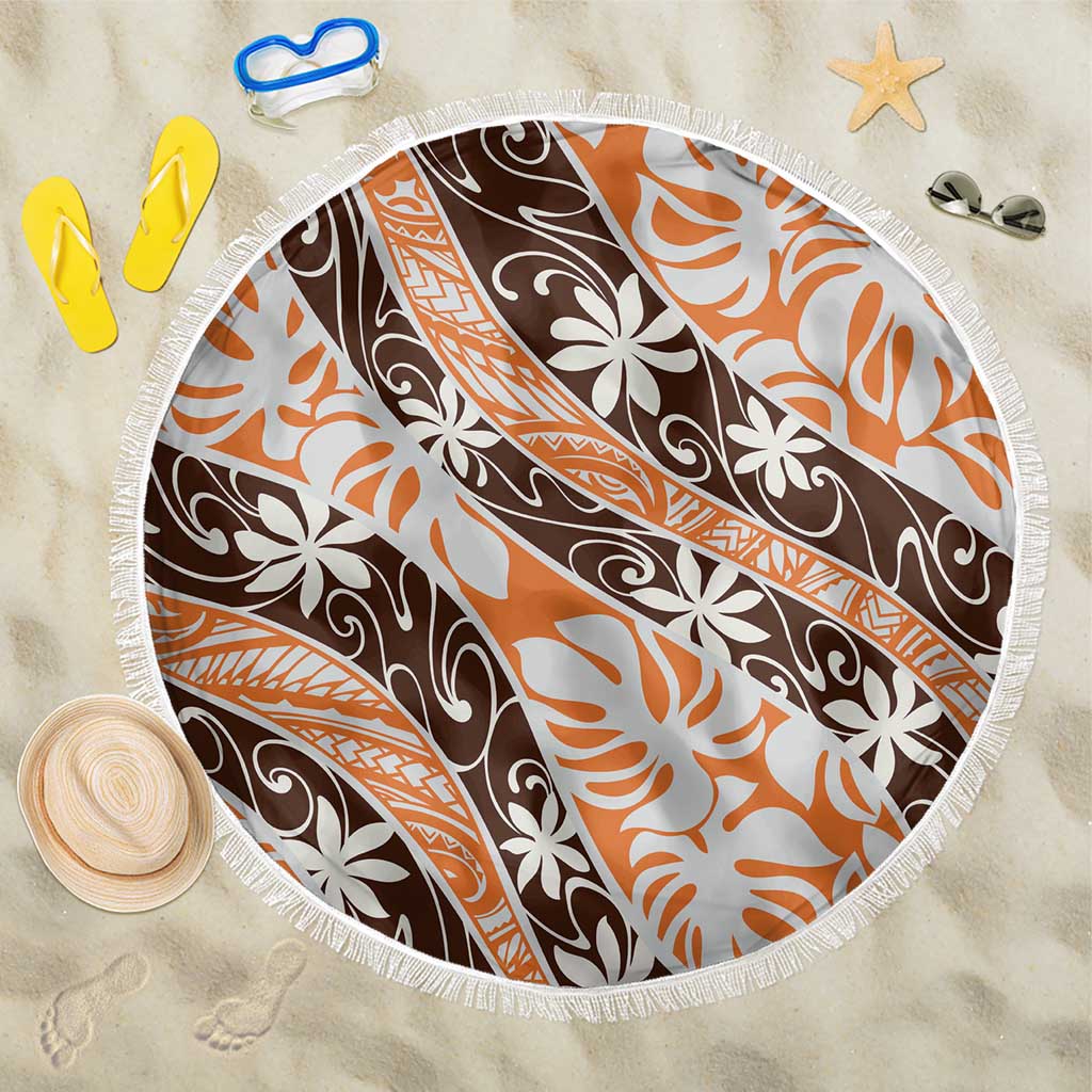 Puatou Tahiti Tiare Monstera Beach Blanket Polynesian Pattern Curve Style LT01 One Size 150cm Orange - Polynesian Pride