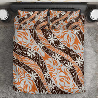 Puatou Tahiti Tiare Monstera Bedding Set Polynesian Pattern Curve Style LT01 Orange - Polynesian Pride