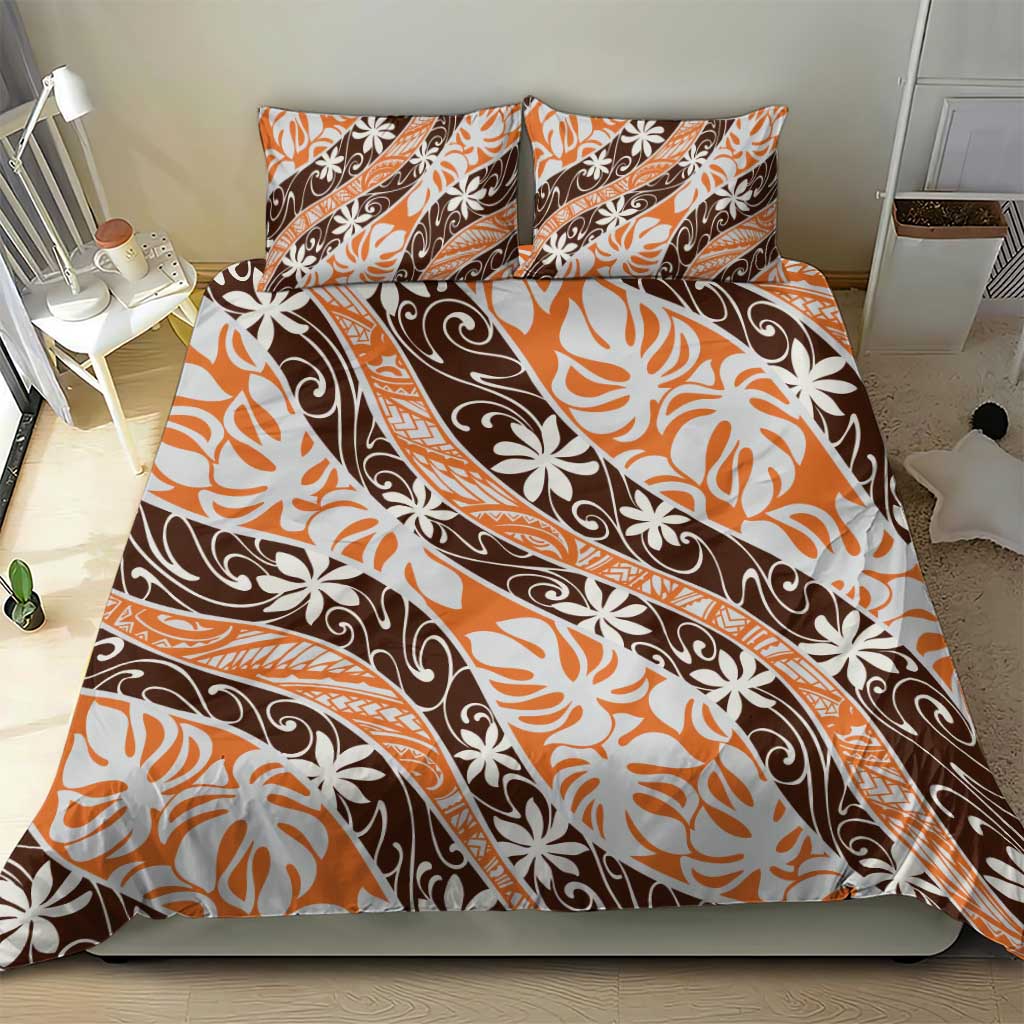 Puatou Tahiti Tiare Monstera Bedding Set Polynesian Pattern Curve Style LT01 - Polynesian Pride