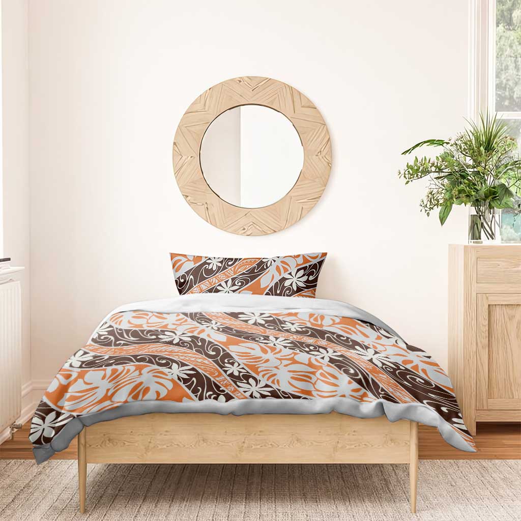 Puatou Tahiti Tiare Monstera Bedding Set Polynesian Pattern Curve Style LT01 - Polynesian Pride
