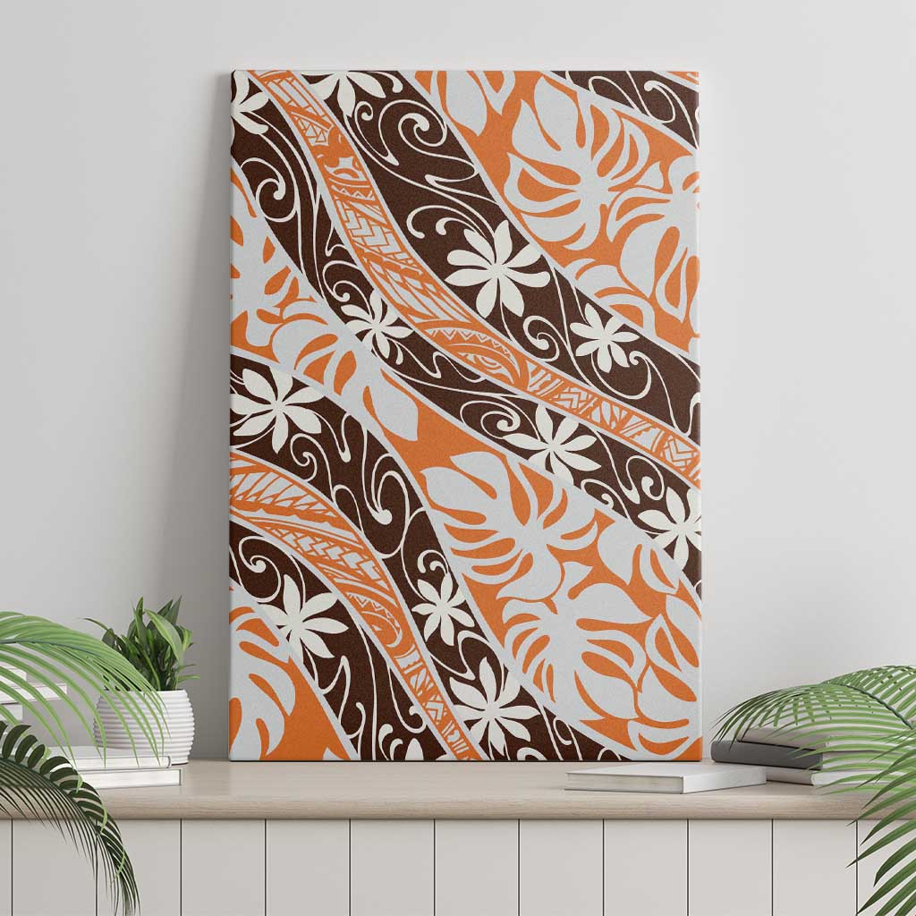 Puatou Tahiti Tiare Monstera Canvas Wall Art Polynesian Pattern Curve Style - Polynesian Pride