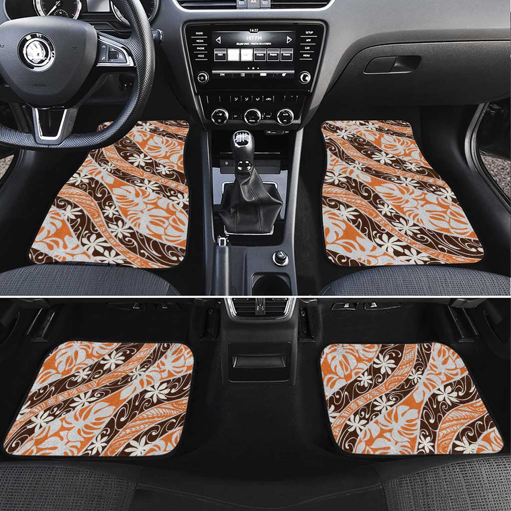 Puatou Tahiti Tiare Monstera Car Mats Polynesian Pattern Curve Style - Polynesian Pride