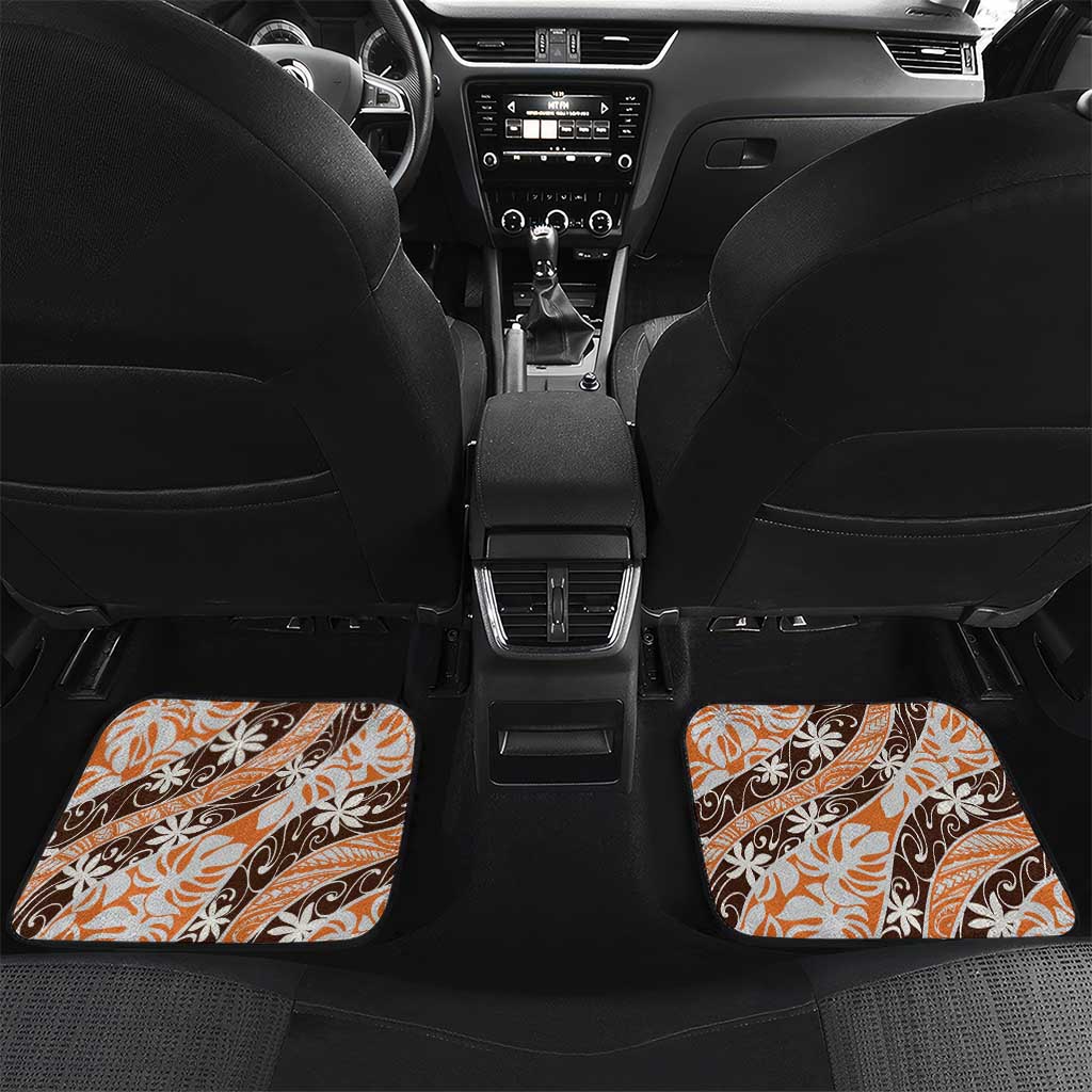 Puatou Tahiti Tiare Monstera Car Mats Polynesian Pattern Curve Style - Polynesian Pride