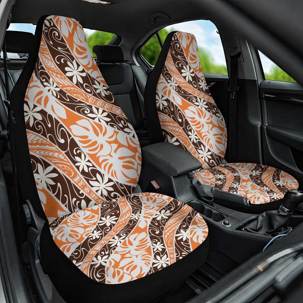 Puatou Tahiti Tiare Monstera Car Seat Cover Polynesian Pattern Curve Style - Polynesian Pride
