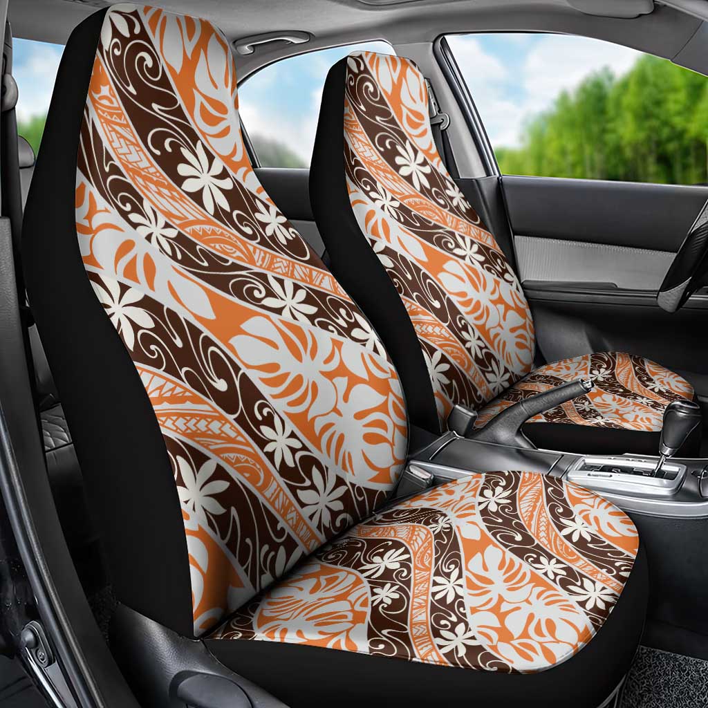 Puatou Tahiti Tiare Monstera Car Seat Cover Polynesian Pattern Curve Style - Polynesian Pride