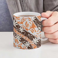 Puatou Tahiti Tiare Monstera Ceramic Mug Polynesian Pattern Curve Style - Polynesian Pride