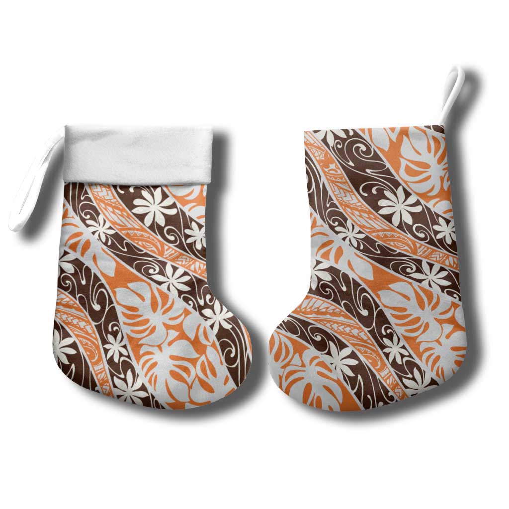Puatou Tahiti Tiare Monstera Christmas Stocking Polynesian Pattern Curve Style LT01 - Polynesian Pride