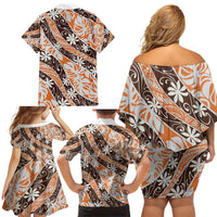 Puatou Tahiti Tiare Monstera Family Matching Off Shoulder Short Dress and Hawaiian Shirt Polynesian Pattern Curve Style - Polynesian Pride