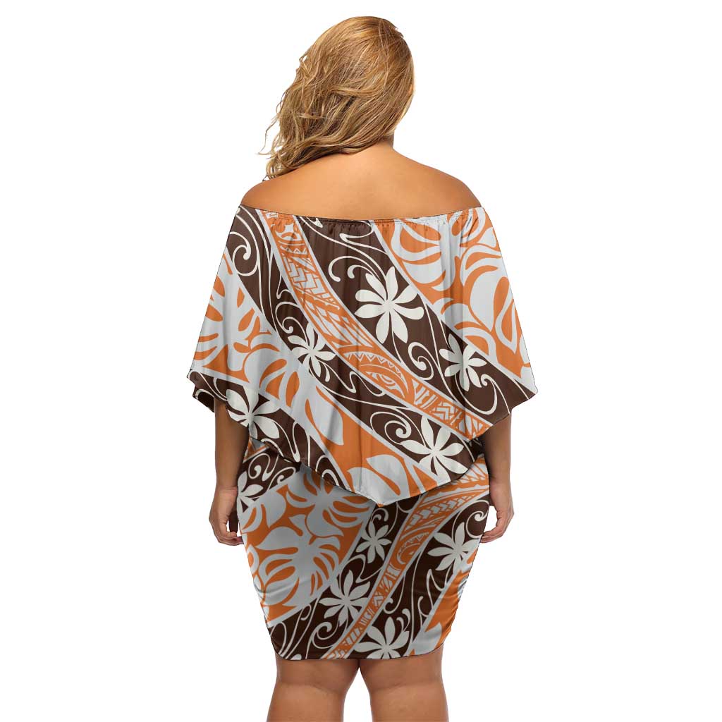 Puatou Tahiti Tiare Monstera Family Matching Off Shoulder Short Dress and Hawaiian Shirt Polynesian Pattern Curve Style - Polynesian Pride